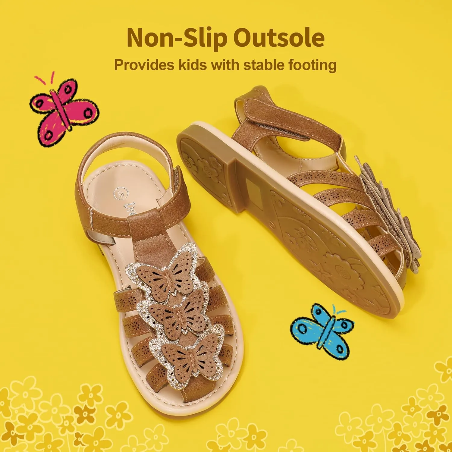 DREAM PAIRS Girls Sandals Closed-Toe Sandals with Interchangeable DIY Flower Dress Summer Shoes Toddler/Little Kid