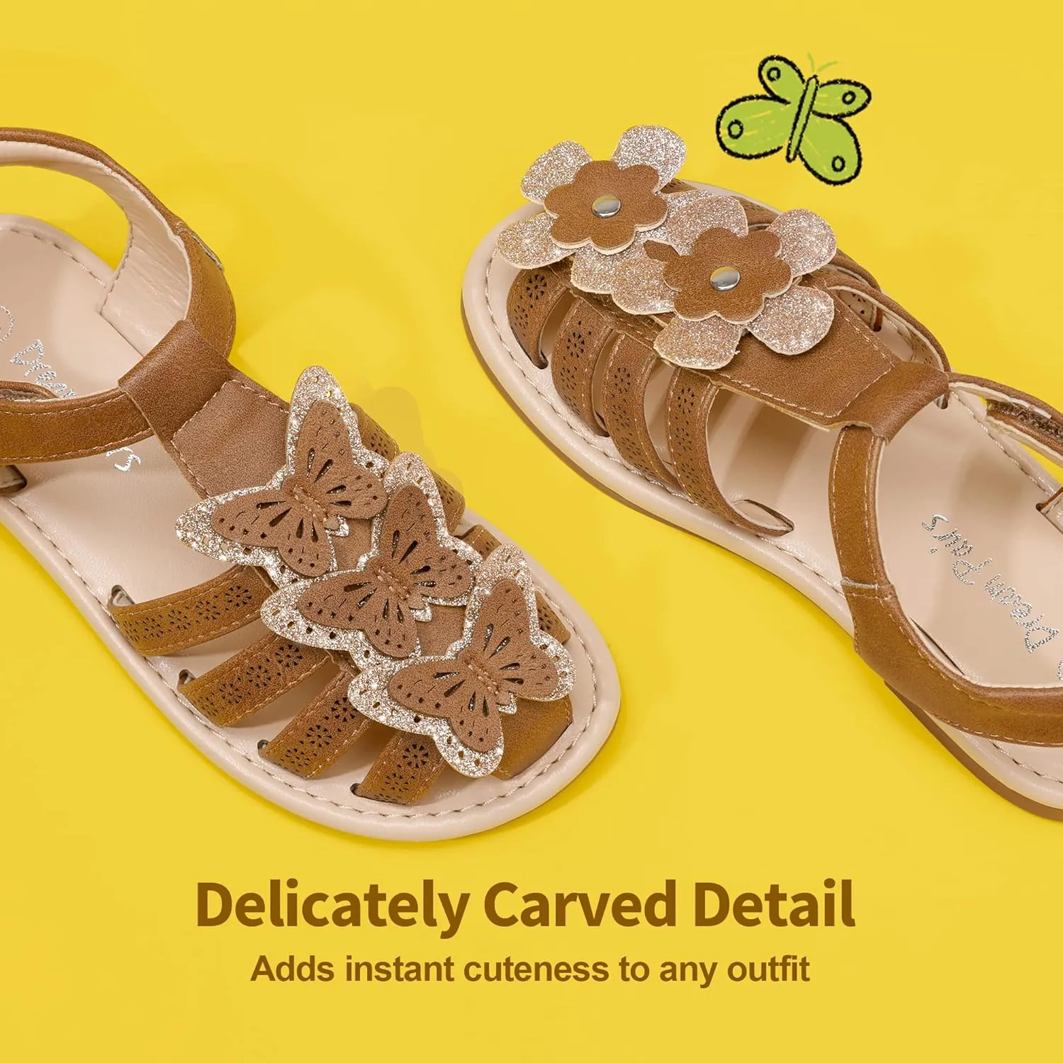 DREAM PAIRS Girls Sandals Closed-Toe Sandals with Interchangeable DIY Flower Dress Summer Shoes Toddler/Little Kid