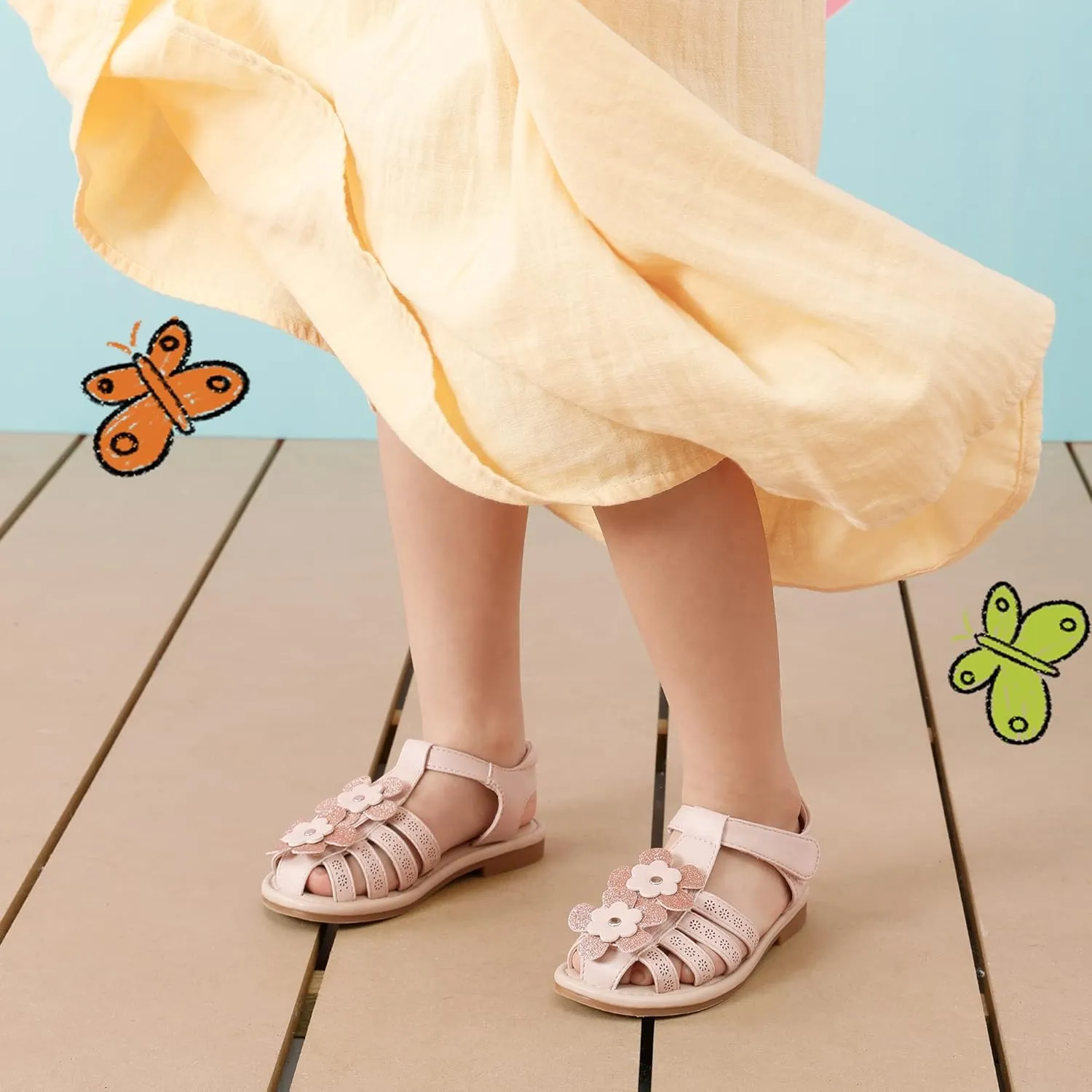 DREAM PAIRS Girls Sandals Closed-Toe Sandals with Interchangeable DIY Flower Dress Summer Shoes Toddler/Little Kid