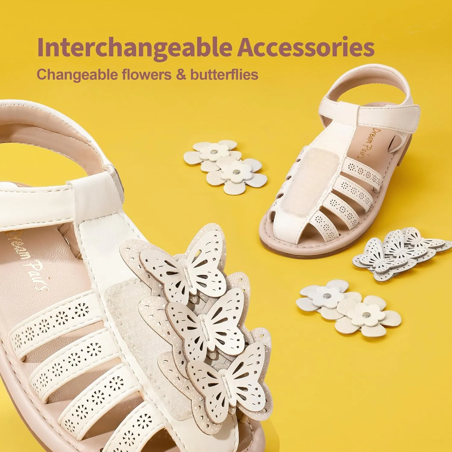 DREAM PAIRS Girls Sandals Closed-Toe Sandals with Interchangeable DIY Flower Dress Summer Shoes Toddler/Little Kid