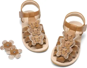 DREAM PAIRS Girls Sandals Closed-Toe Sandals with Interchangeable DIY Flower Dress Summer Shoes Toddler/Little Kid