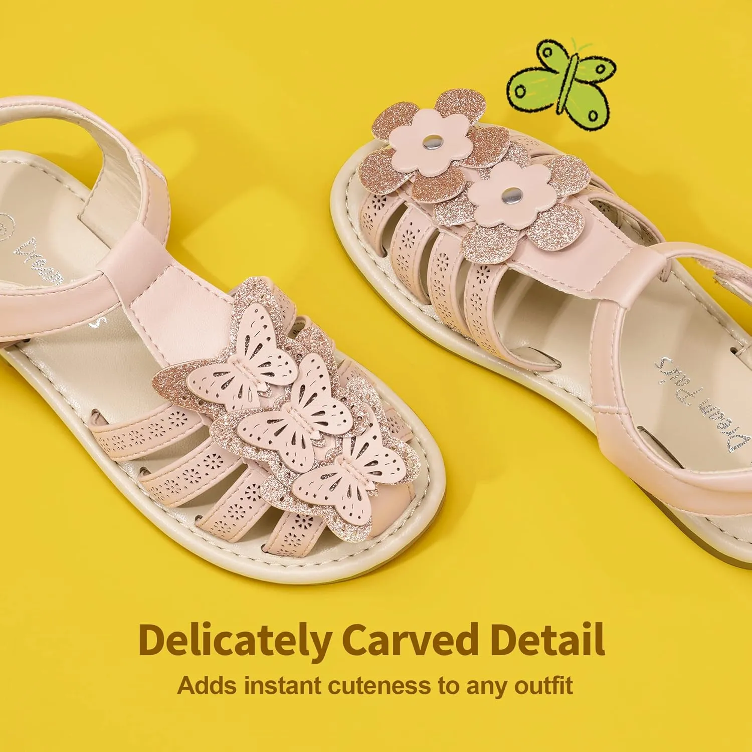 DREAM PAIRS Girls Sandals Closed-Toe Sandals with Interchangeable DIY Flower Dress Summer Shoes Toddler/Little Kid