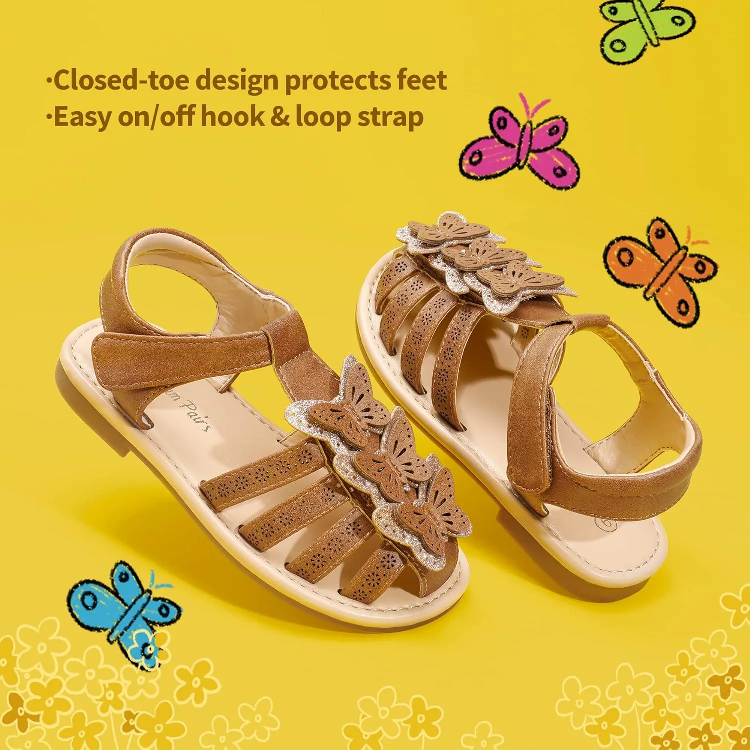 DREAM PAIRS Girls Sandals Closed-Toe Sandals with Interchangeable DIY Flower Dress Summer Shoes Toddler/Little Kid