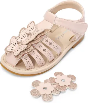 DREAM PAIRS Girls Sandals Closed-Toe Sandals with Interchangeable DIY Flower Dress Summer Shoes Toddler/Little Kid