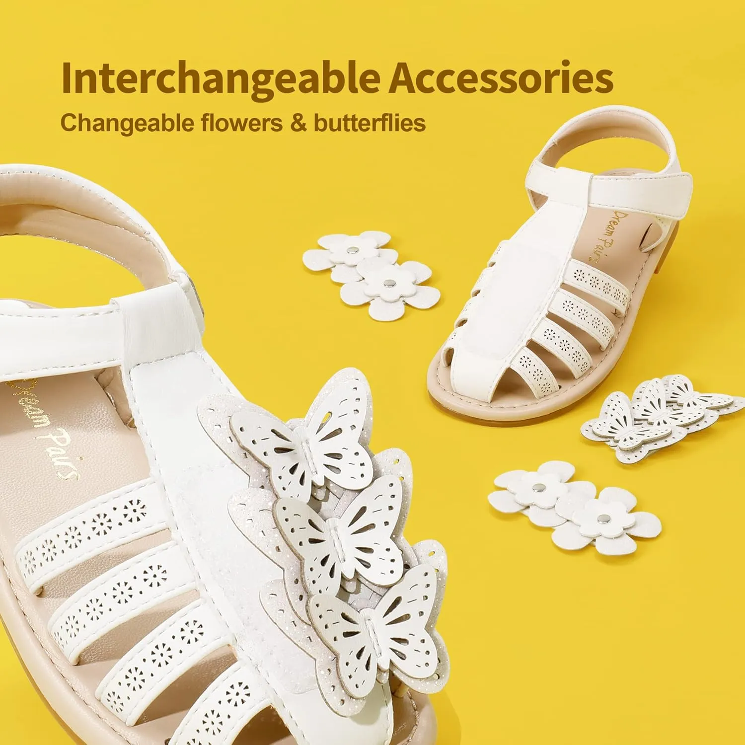 DREAM PAIRS Girls Sandals Closed-Toe Sandals with Interchangeable DIY Flower Dress Summer Shoes Toddler/Little Kid