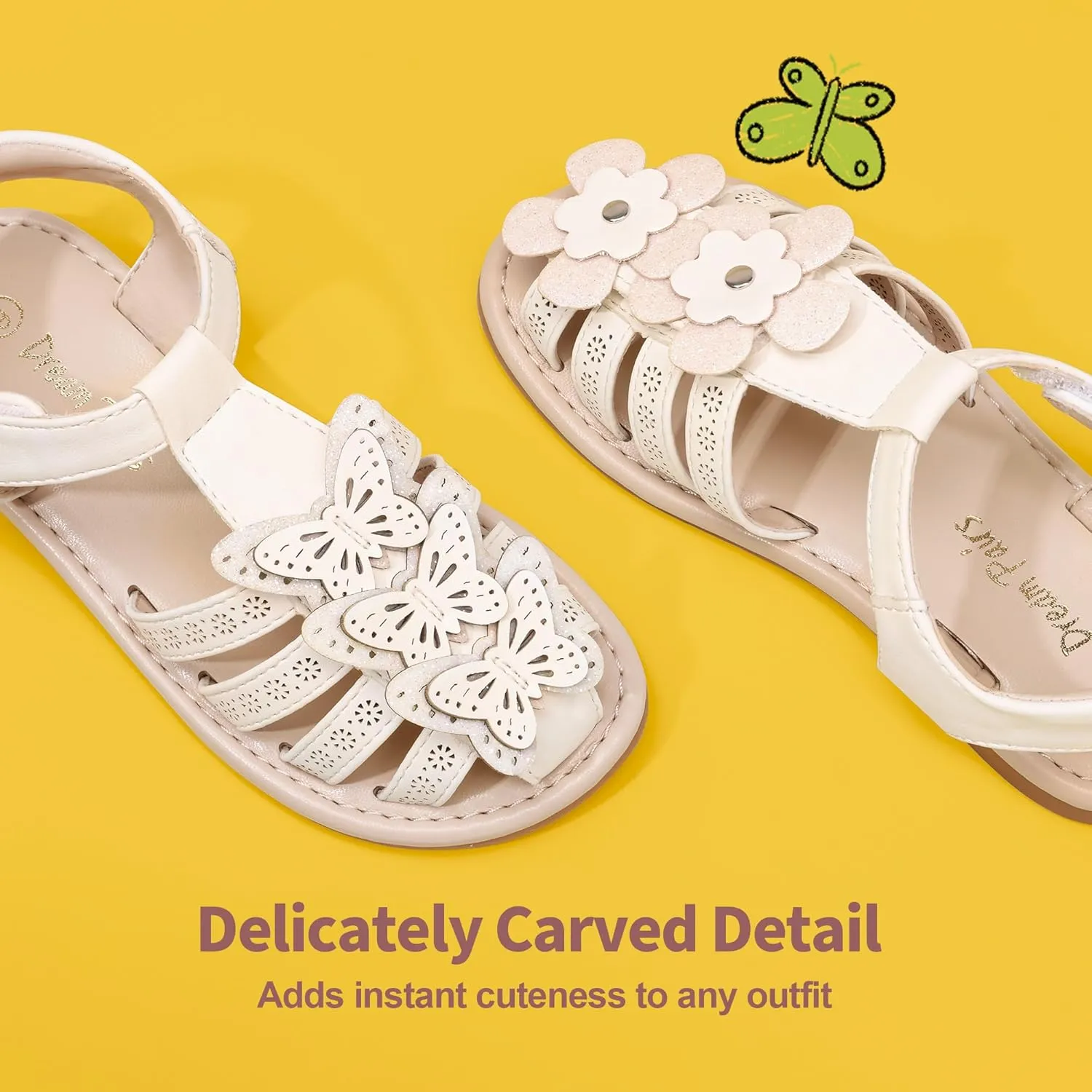 DREAM PAIRS Girls Sandals Closed-Toe Sandals with Interchangeable DIY Flower Dress Summer Shoes Toddler/Little Kid