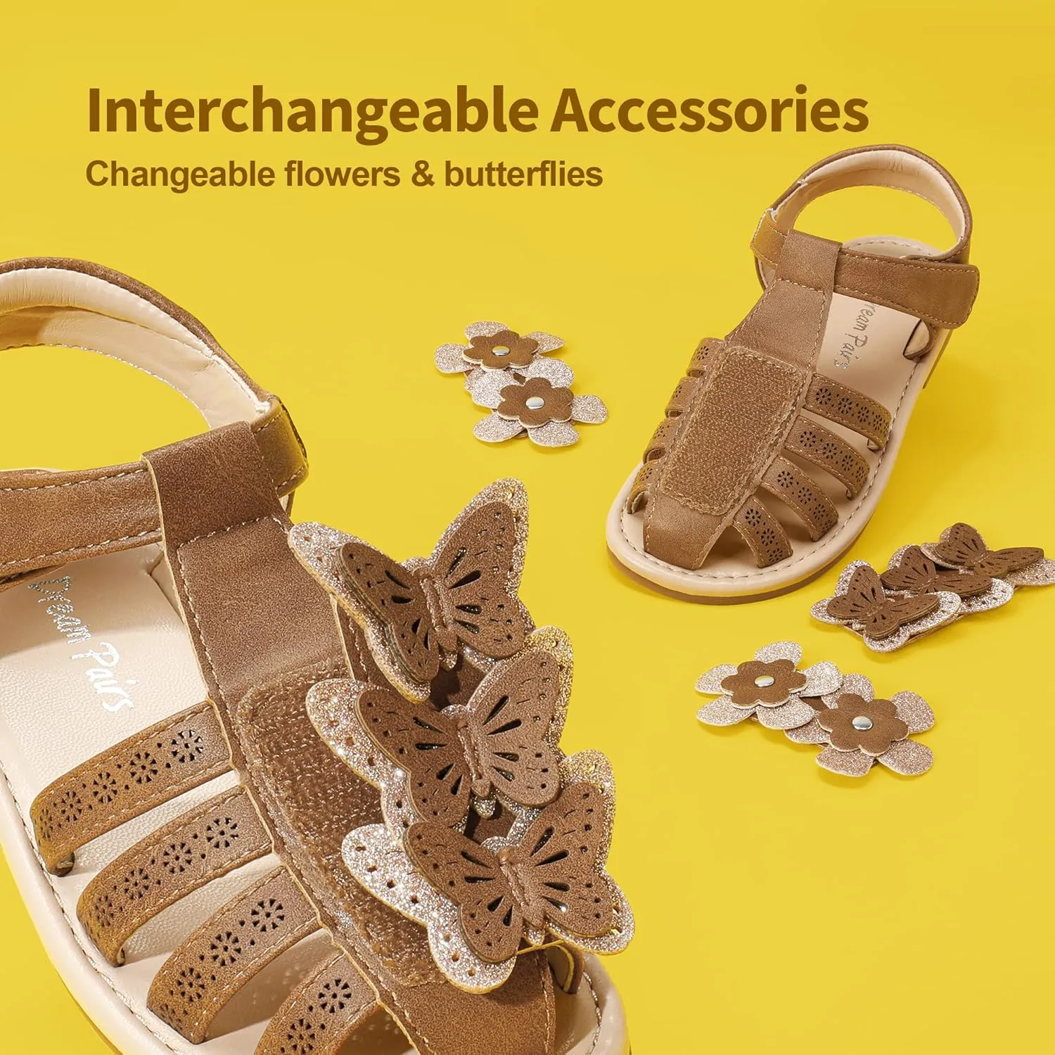 DREAM PAIRS Girls Sandals Closed-Toe Sandals with Interchangeable DIY Flower Dress Summer Shoes Toddler/Little Kid
