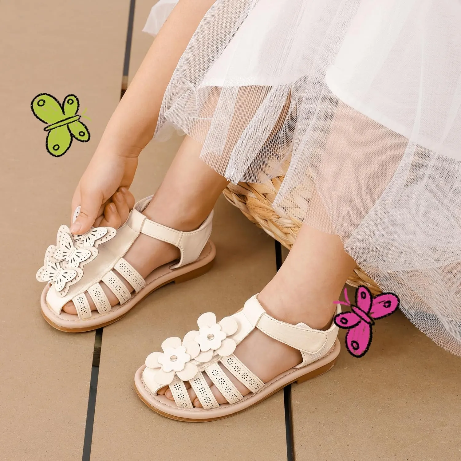 DREAM PAIRS Girls Sandals Closed-Toe Sandals with Interchangeable DIY Flower Dress Summer Shoes Toddler/Little Kid