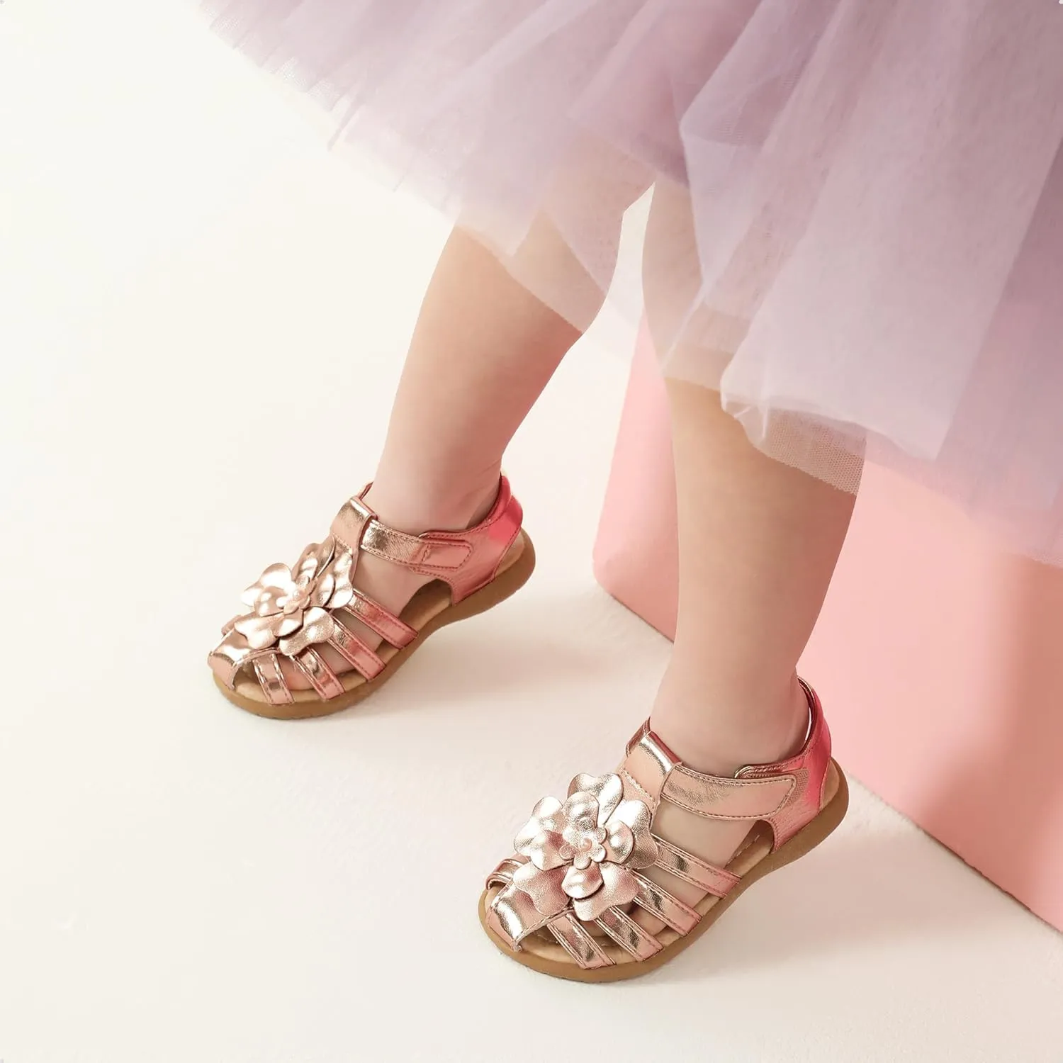 DREAM PAIRS Girls Toddler/Little Kid Closed-Toe Flower Summer Dress Sandals Shoes