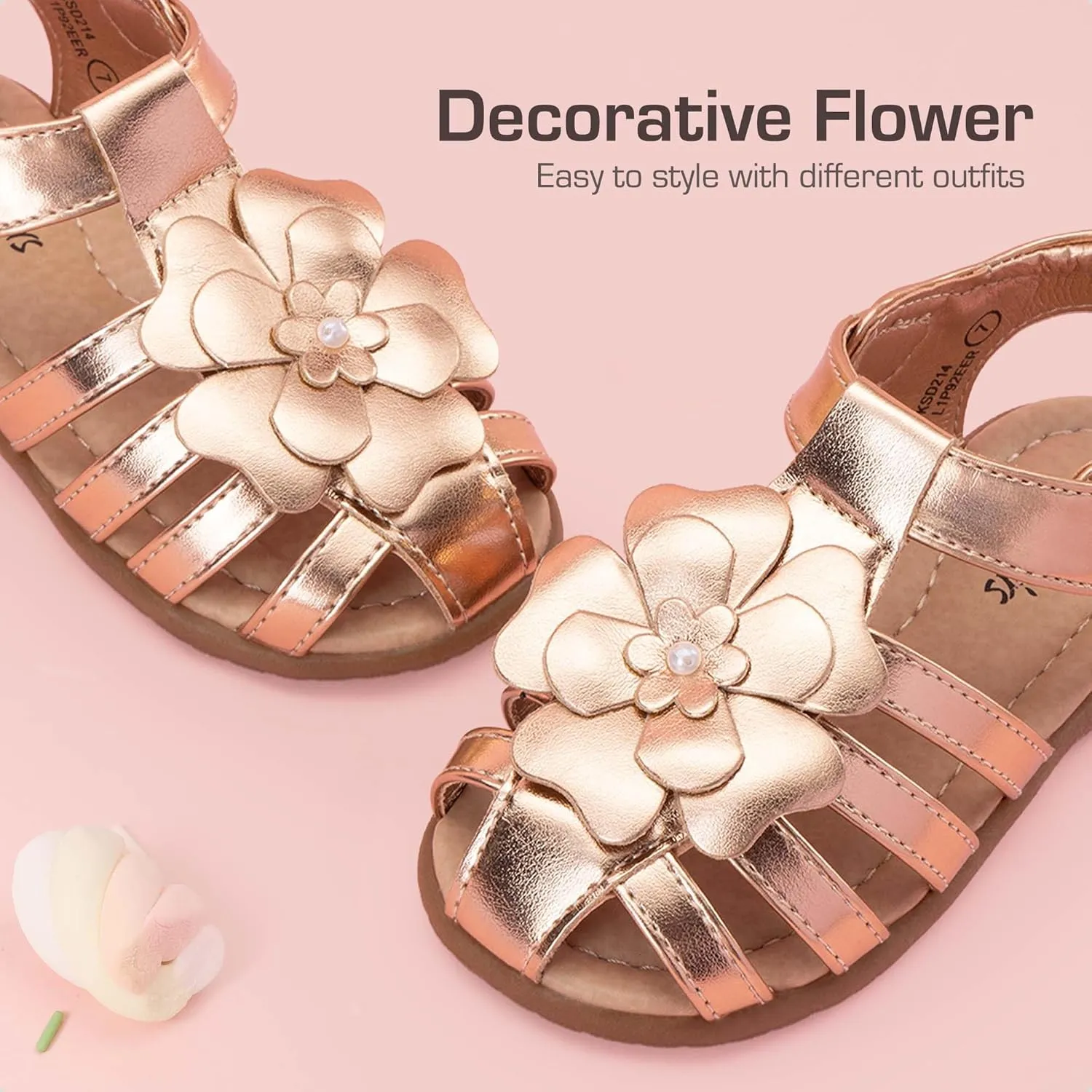 DREAM PAIRS Girls Toddler/Little Kid Closed-Toe Flower Summer Dress Sandals Shoes