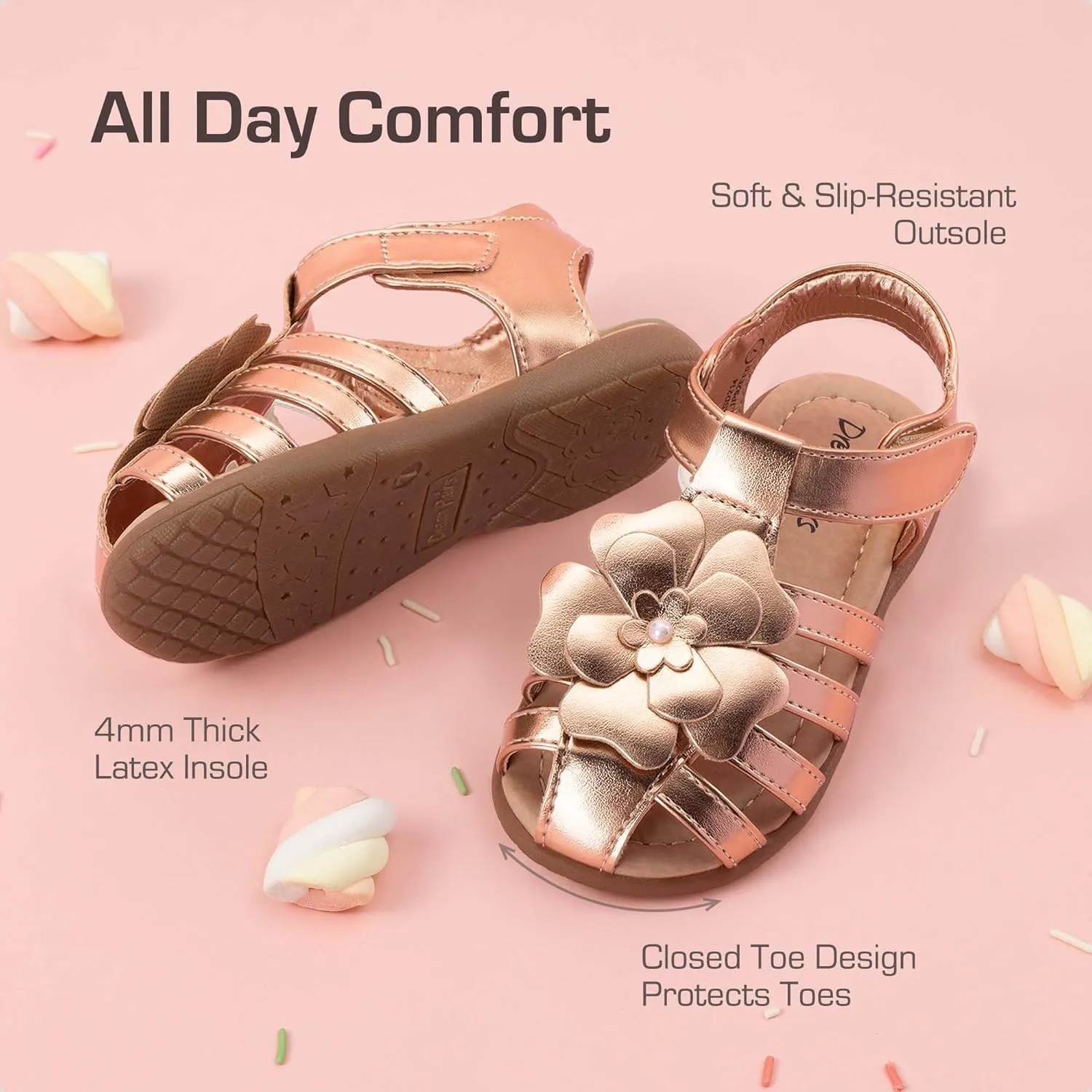 DREAM PAIRS Girls Toddler/Little Kid Closed-Toe Flower Summer Dress Sandals Shoes