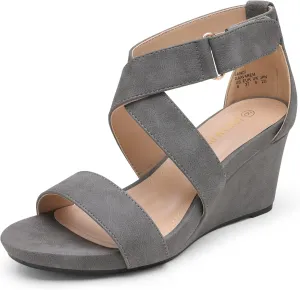 DREAM PAIRS Women's Ankle Strap Wedge Sandals, Comfortable Open Toe Summer Dress Shoes