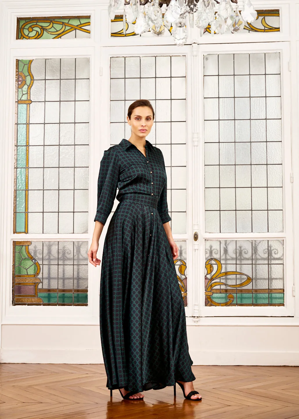 Dress Ophèlie: Elegant Emerald Green and Black Dress