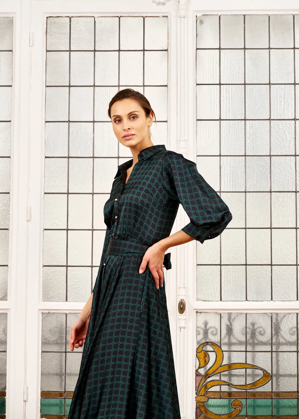 Dress Ophèlie: Elegant Emerald Green and Black Dress