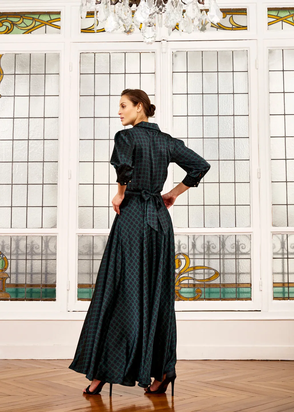 Dress Ophèlie: Elegant Emerald Green and Black Dress