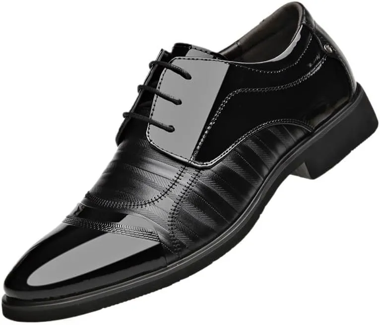 Dress Oxford Shoes for Men New Men's Lace-up Leather Shoes, Luxury Business Oxford Patent Leather Formal Shoes, Breathable Plus Size Office and Wedding Flats