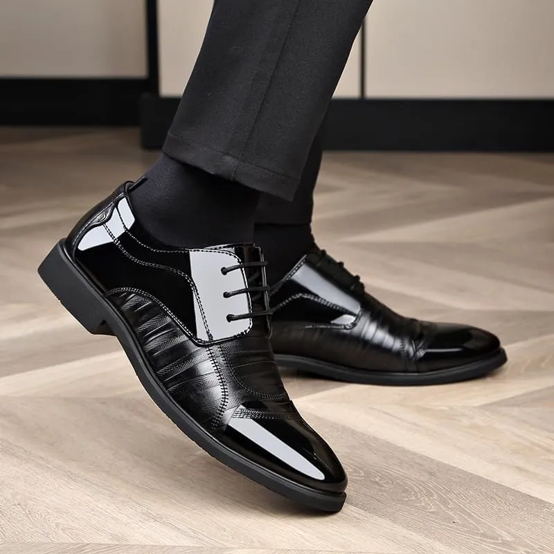 Dress Oxford Shoes for Men New Men's Lace-up Leather Shoes, Luxury Business Oxford Patent Leather Formal Shoes, Breathable Plus Size Office and Wedding Flats