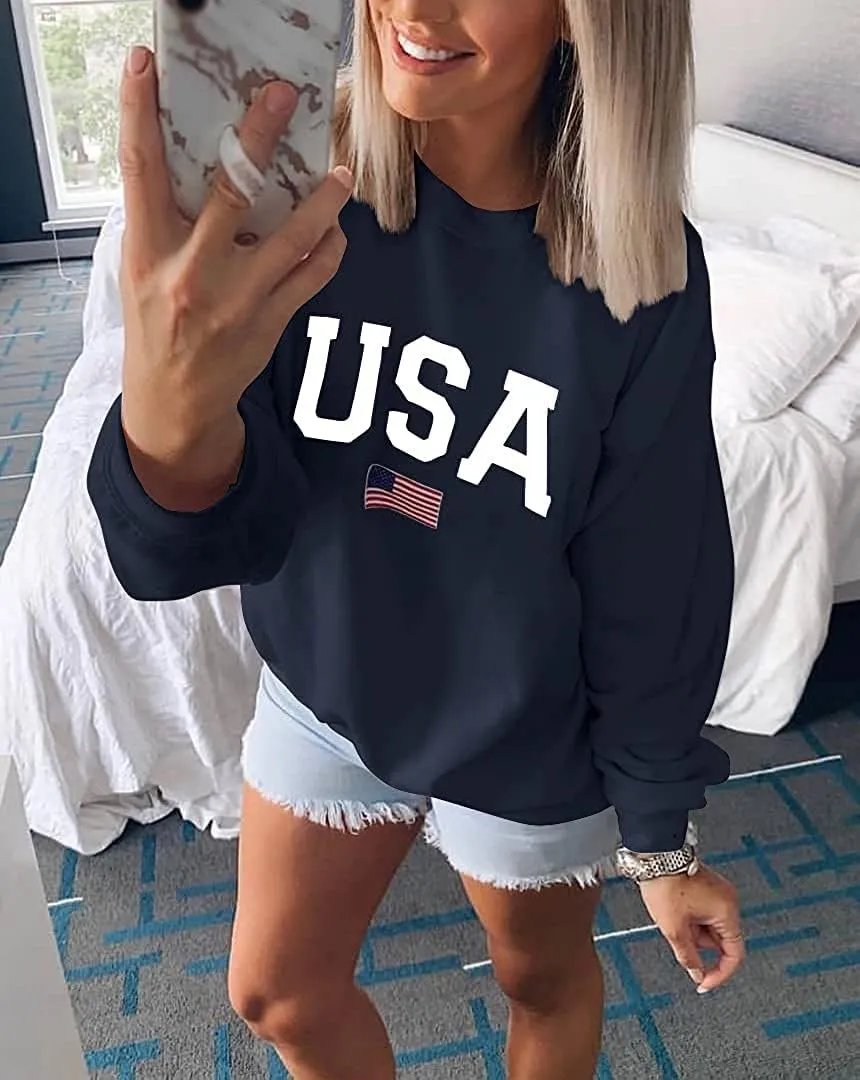 Dressmine Womens Casual Long Sleeve Graphic Tee Shirts Crew Neck Sweatshirts Pullover Tops for Women