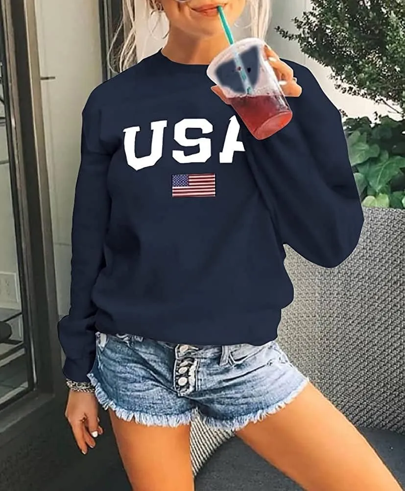 Dressmine Womens Casual Long Sleeve Graphic Tee Shirts Crew Neck Sweatshirts Pullover Tops for Women