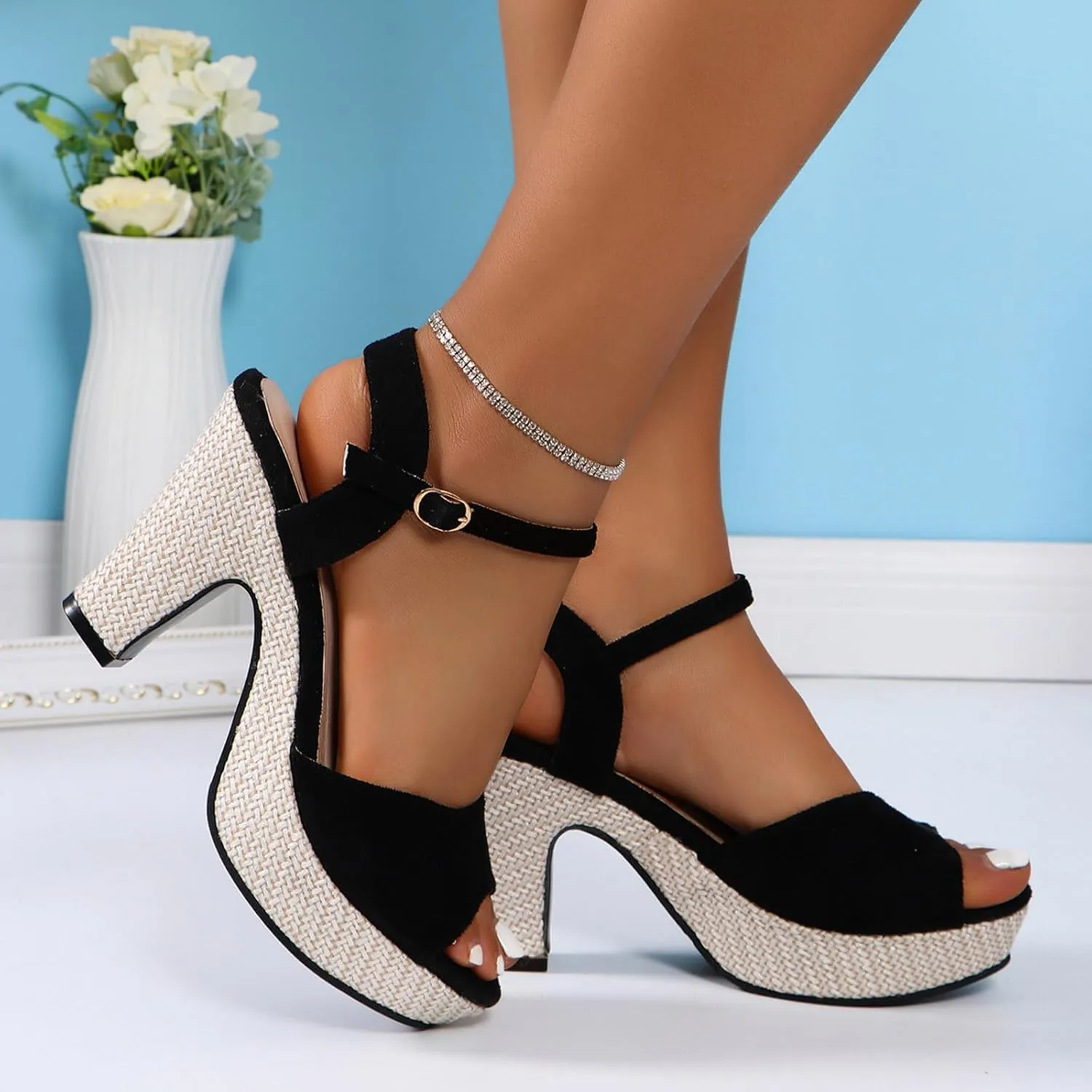 Dressy Sandals Women Sexy Crisscross Strappy Platform High Chunky Heels Peep Toe Pump Party Heeled Shoes Clubwear
