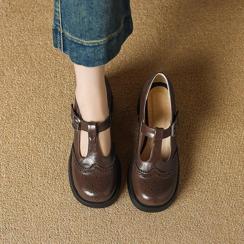 Elbslutt Women's T-Strap Wingtip Oxford Mary Janes Shoes Platform Low Heel Chunky Pumps Round Toe Saddle Loafers Brogue Cute Dressy Casual Flat Work School Shoes