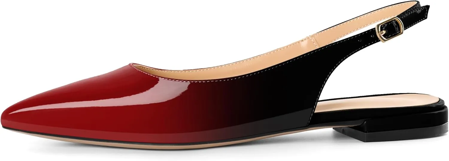 Eldof Women Low Heels Pointed Closed Toe Slingback Flats Ankle Straps Pumps Classic Dressy Elegant Shoes 1 Inch