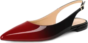 Eldof Women Low Heels Pointed Closed Toe Slingback Flats Ankle Straps Pumps Classic Dressy Elegant Shoes 1 Inch