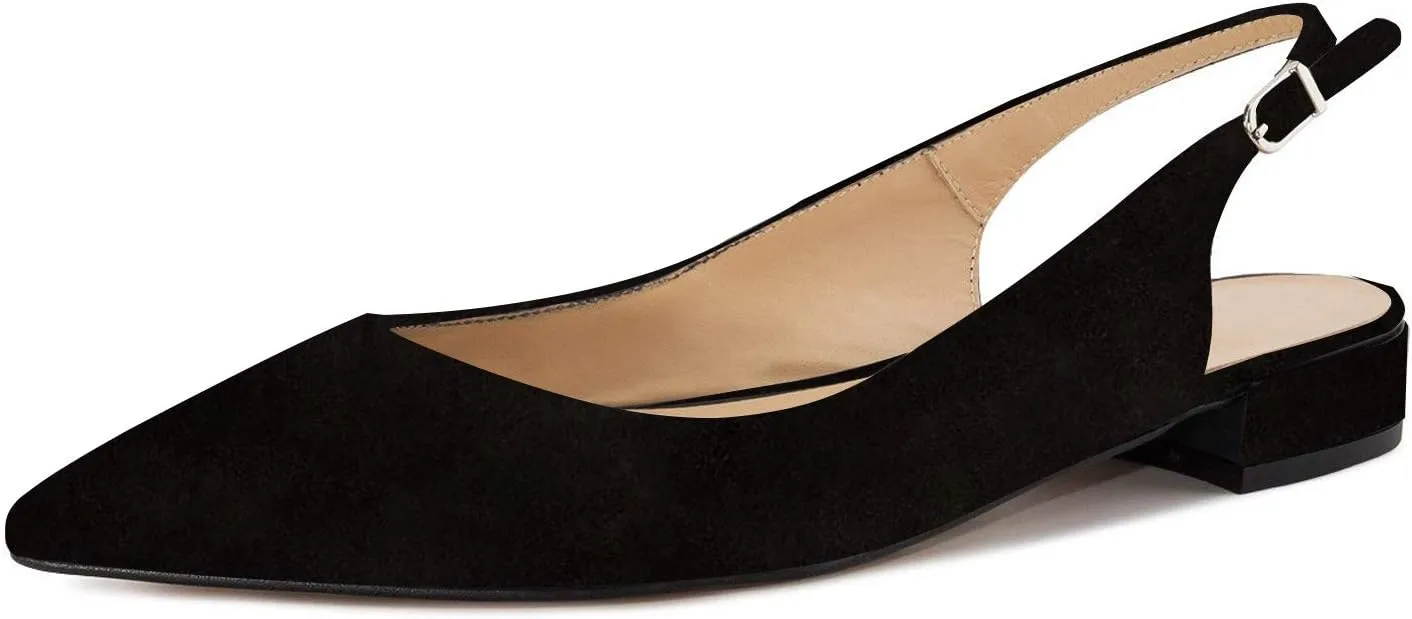 Eldof Women Low Heels Pointed Closed Toe Slingback Flats Ankle Straps Pumps Classic Dressy Elegant Shoes 1 Inch