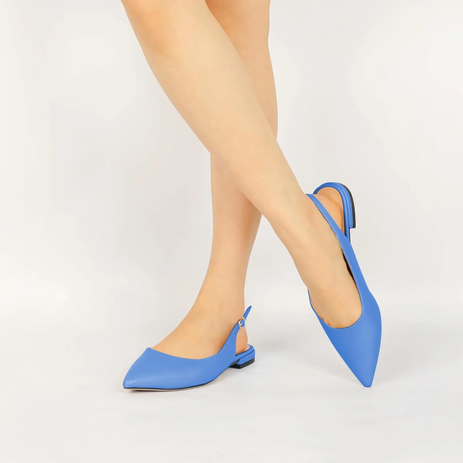 Eldof Women Low Heels Pointed Closed Toe Slingback Flats Ankle Straps Pumps Classic Dressy Elegant Shoes 1 Inch