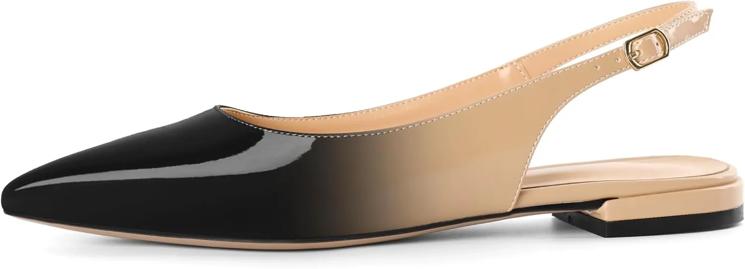 Eldof Women Low Heels Pointed Closed Toe Slingback Flats Ankle Straps Pumps Classic Dressy Elegant Shoes 1 Inch