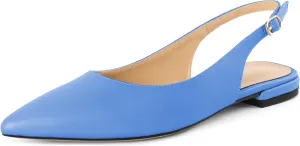 Eldof Women Low Heels Pointed Closed Toe Slingback Flats Ankle Straps Pumps Classic Dressy Elegant Shoes 1 Inch