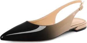 Eldof Women Low Heels Pointed Closed Toe Slingback Flats Ankle Straps Pumps Classic Dressy Elegant Shoes 1 Inch