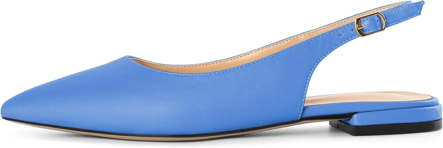Eldof Women Low Heels Pointed Closed Toe Slingback Flats Ankle Straps Pumps Classic Dressy Elegant Shoes 1 Inch