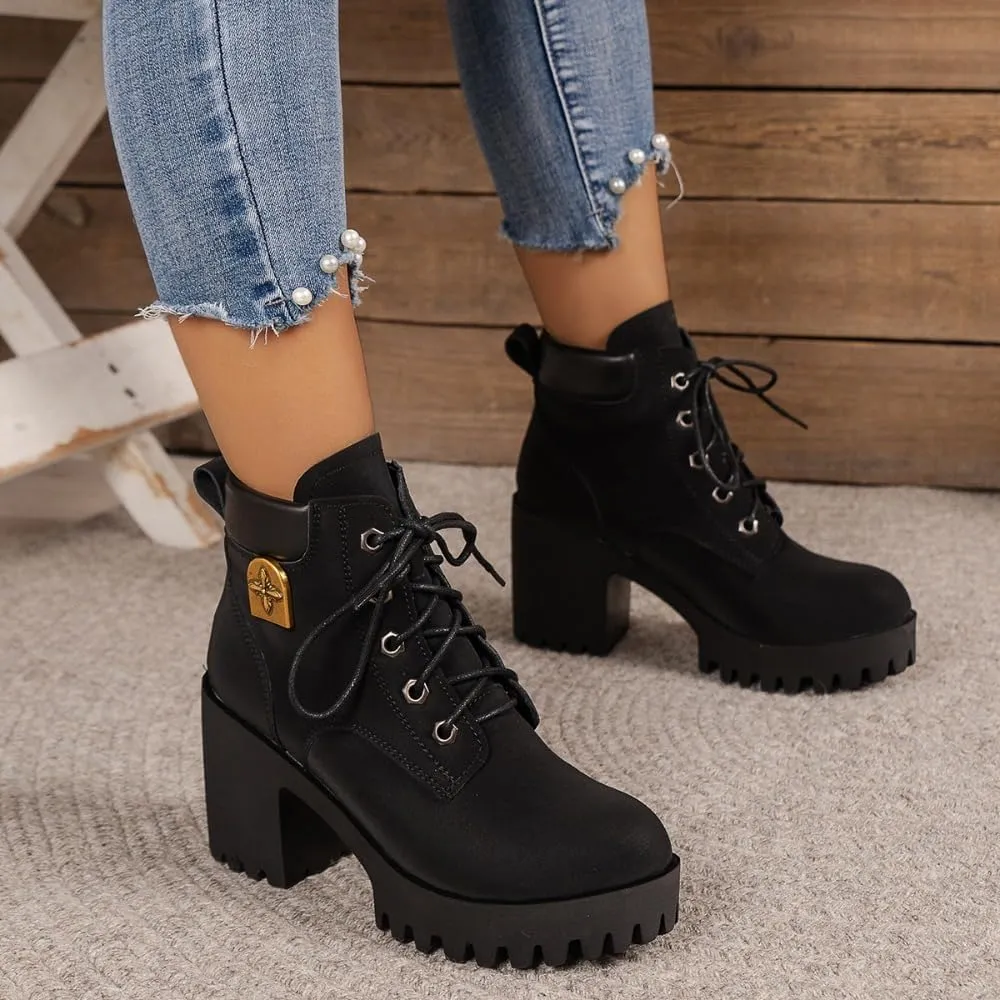 Emo Combat Boots Platform with High Heels Women Girl Goth Punk Lace-up Non Slip Sole Suede Casual Walking Shoes Retro Vintage Trendy Rave Party Outdoor Fashionable Western Cowgirl Boots Streetwear