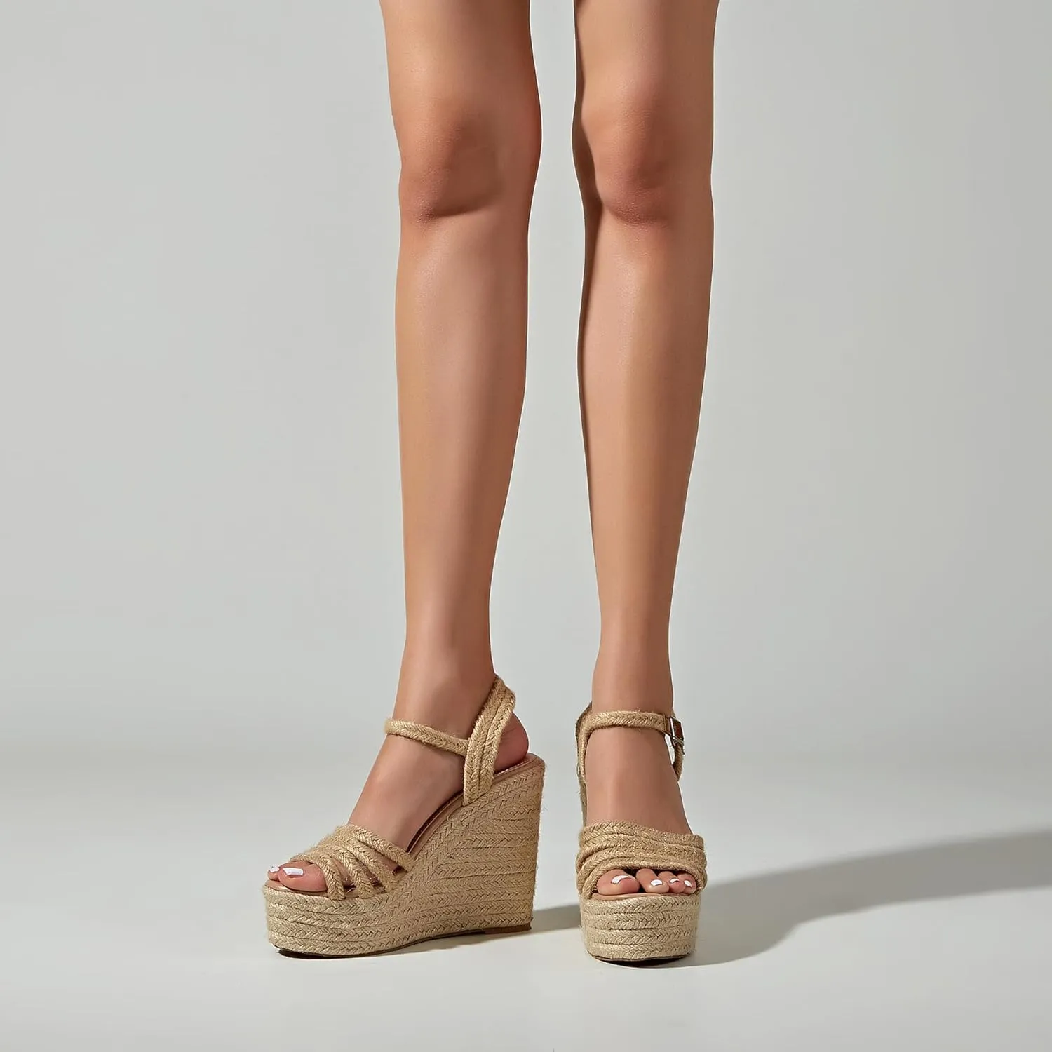 Espadrille Wedge Sandals for Women Ankle Strap Platform Sandals Dressy Summer Open Toe Bohemia Casual Braided Heels Sandals