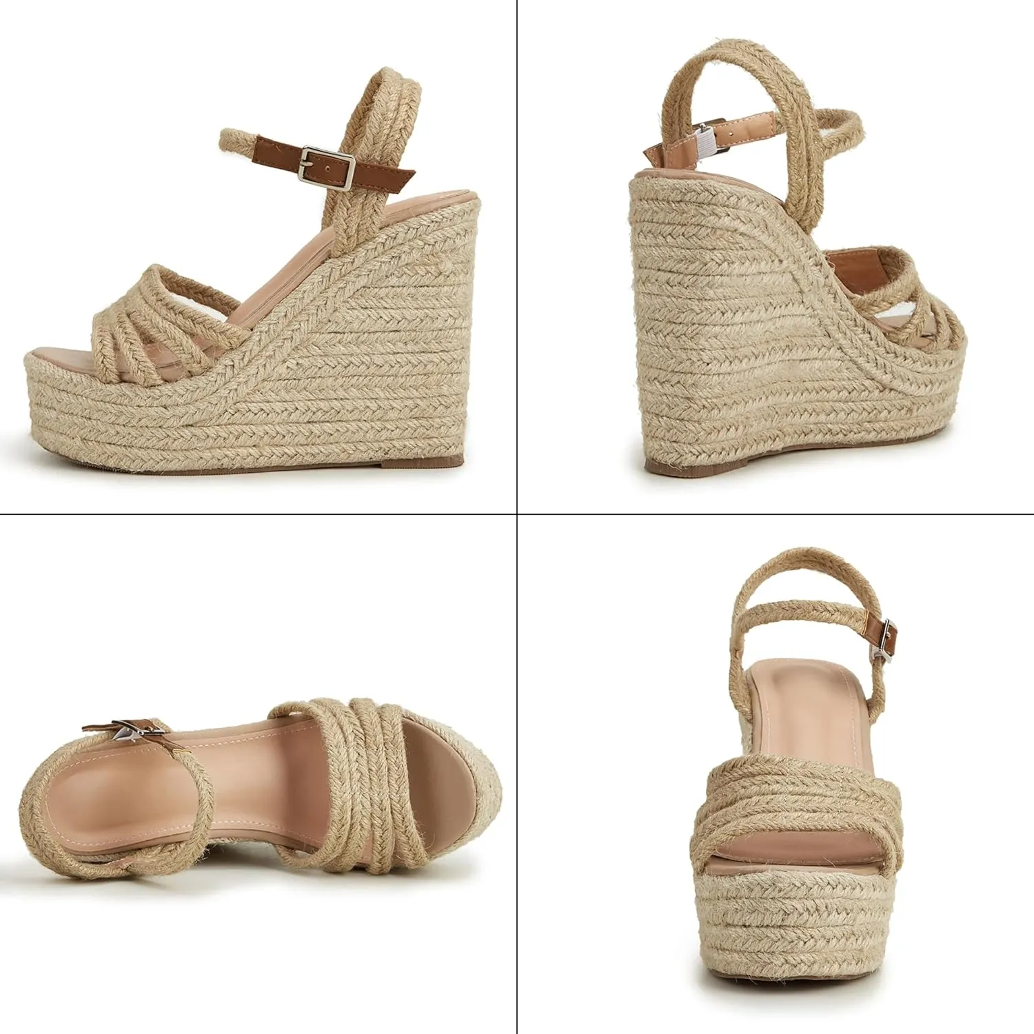 Espadrille Wedge Sandals for Women Ankle Strap Platform Sandals Dressy Summer Open Toe Bohemia Casual Braided Heels Sandals