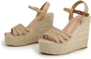Espadrille Wedge Sandals for Women Ankle Strap Platform Sandals Dressy Summer Open Toe Bohemia Casual Braided Heels Sandals