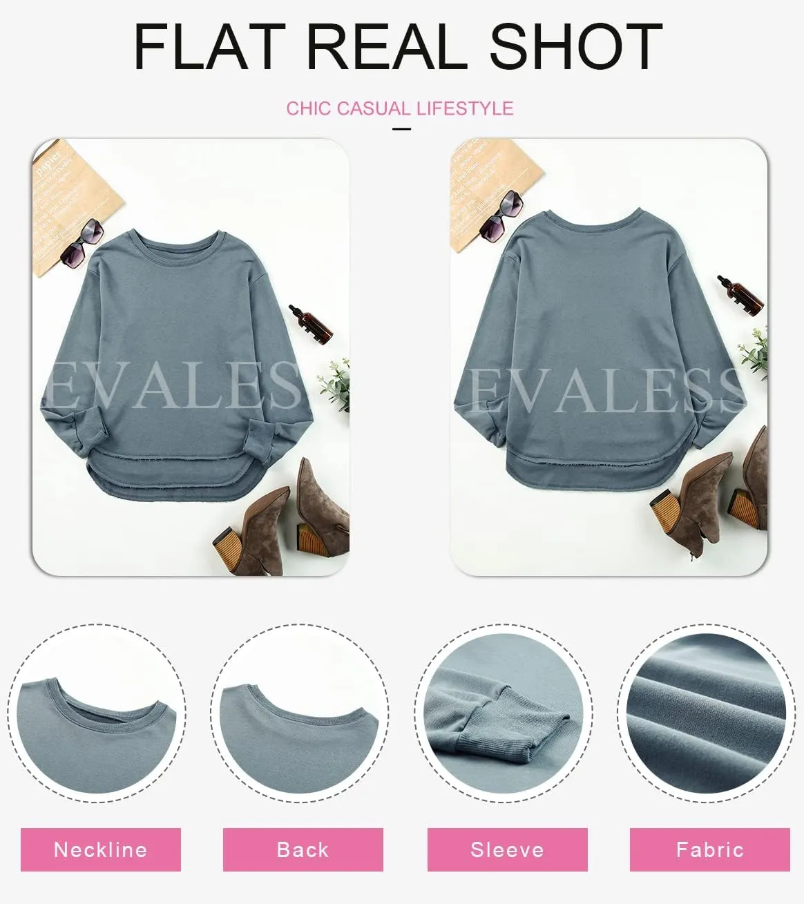 EVALESS Sweatshirt for Women Crewneck Long Sleeve Side Split Tops Casual Solid Color Loose Pullover Shirts 2025 Clothes