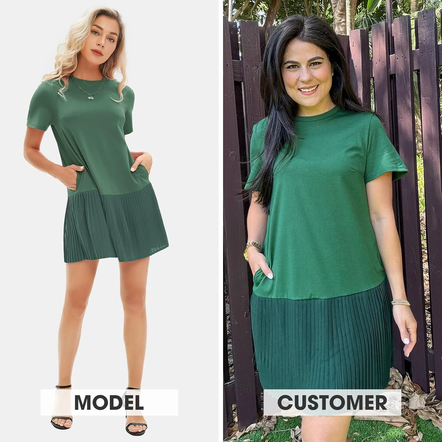 EXLURA Womens Summer Casual Short Sleeve Dress Crewneck Tshirt Dresses Pleated Aline Mini Dress 2025 Vacation Beach Sundress