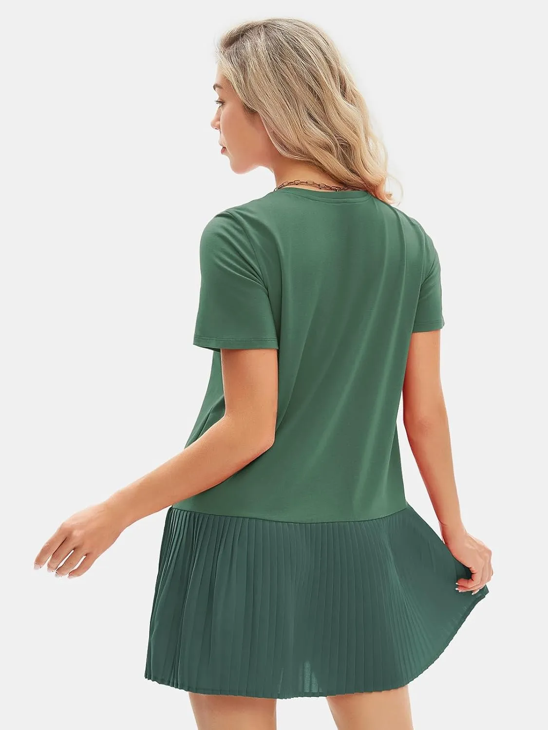 EXLURA Womens Summer Casual Short Sleeve Dress Crewneck Tshirt Dresses Pleated Aline Mini Dress 2025 Vacation Beach Sundress
