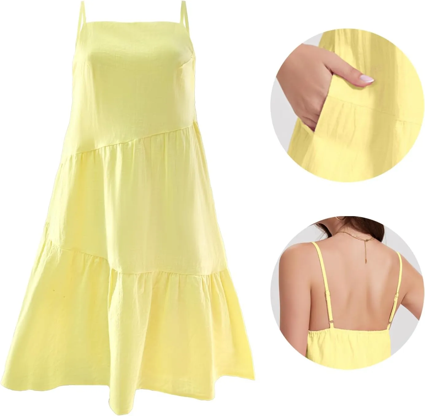 FANCYINN Women's 2025 Summer Mini Dress Sleeveless Spaghetti Strap,Backless Tiered Swing Dress Beach Wedding Guest,Vacation