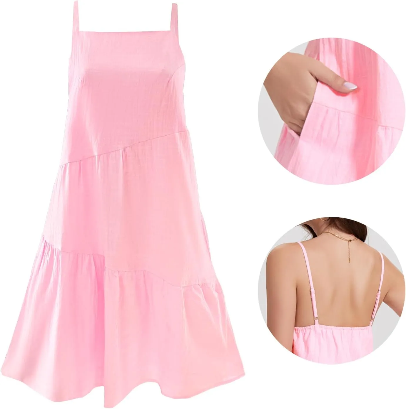FANCYINN Women's 2025 Summer Mini Dress Sleeveless Spaghetti Strap,Backless Tiered Swing Dress Beach Wedding Guest,Vacation