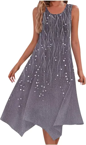 Fashion Floral Printed Dress for Women Trendy 2025 Spring Summer Beach Dresses Casual Round Neck Sleeveless Dress