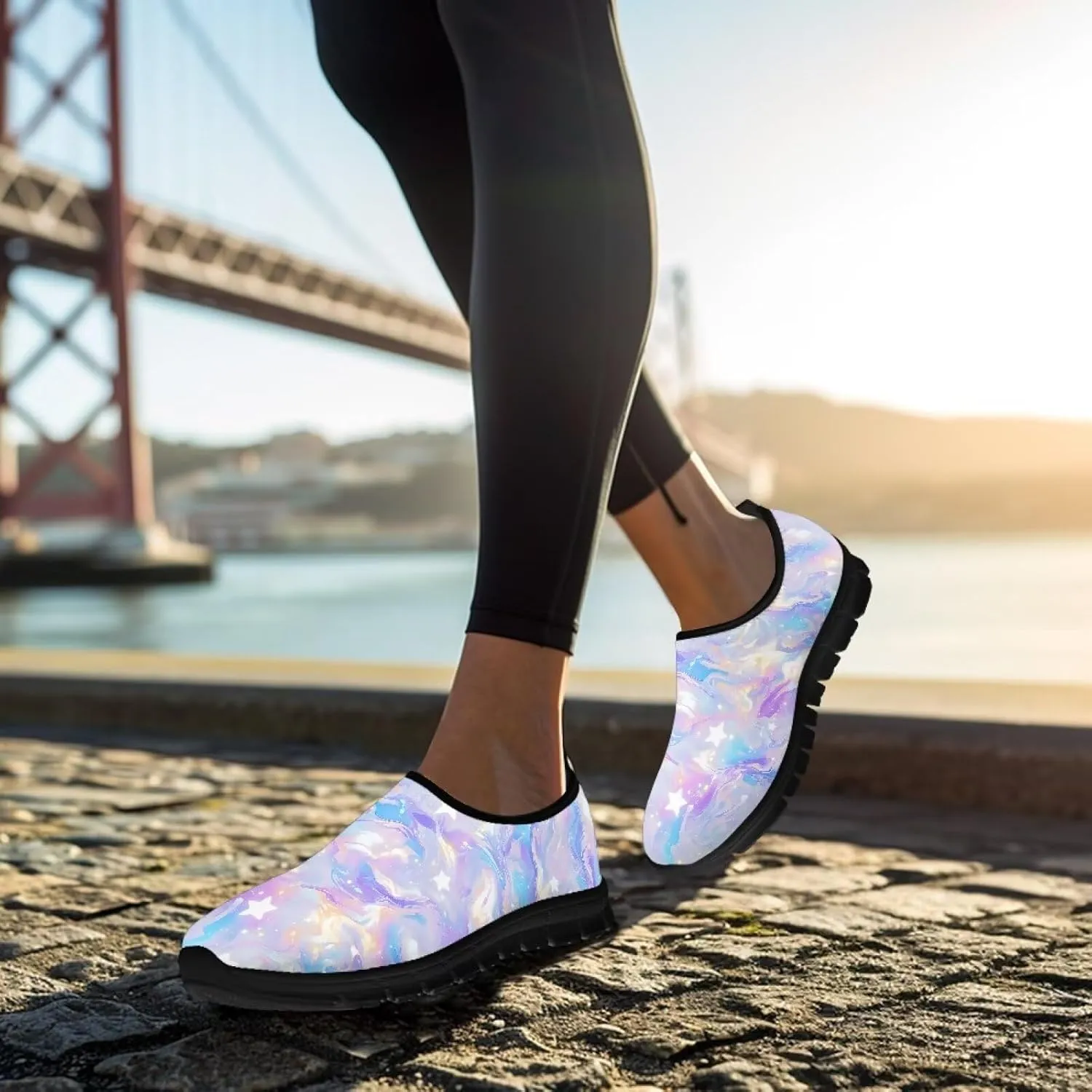 Fashion Walking Shoes for Woman Girls Comfortable Slip On Casual Shoe Light Soft Running Sneakers for Climbing Size 5.5-11.5 Black Sole