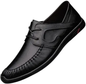 Fashionable Formal Wingtips Brogue Shoes Black Lightweight Lace-up Leather Shoes Everyday Male Driving Flats