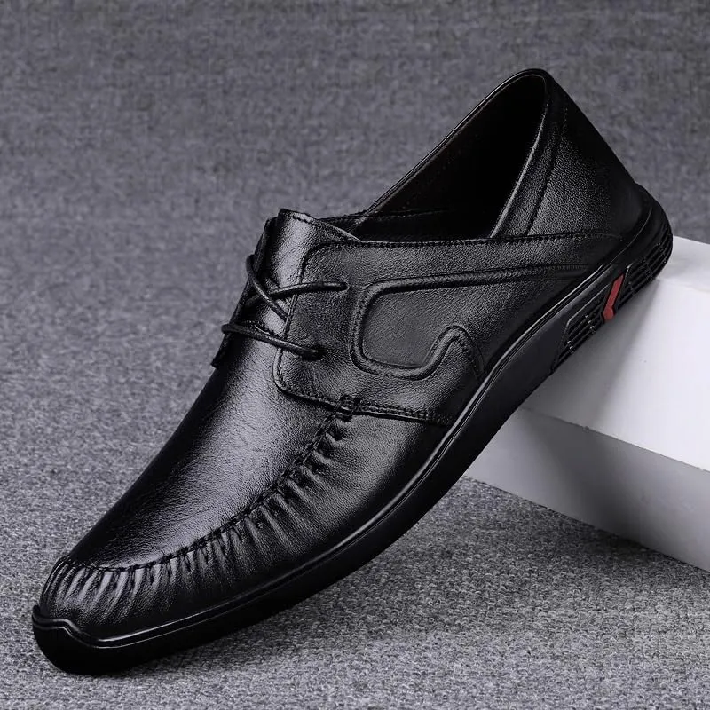 Fashionable Formal Wingtips Brogue Shoes Black Lightweight Lace-up Leather Shoes Everyday Male Driving Flats