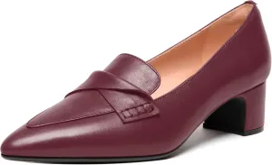 FEMSTEP Womens Pointed Toe Slip On Business Matte Leather Formal Chunky Low Heel Loafers Shoes 1.5 Inch