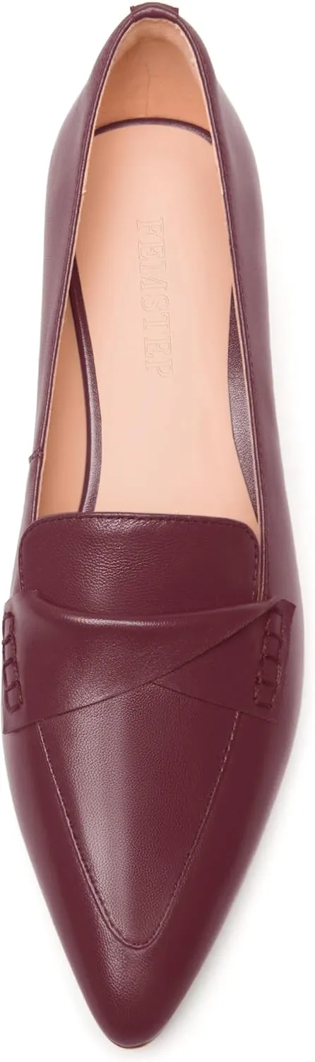 FEMSTEP Womens Pointed Toe Slip On Business Matte Leather Formal Chunky Low Heel Loafers Shoes 1.5 Inch