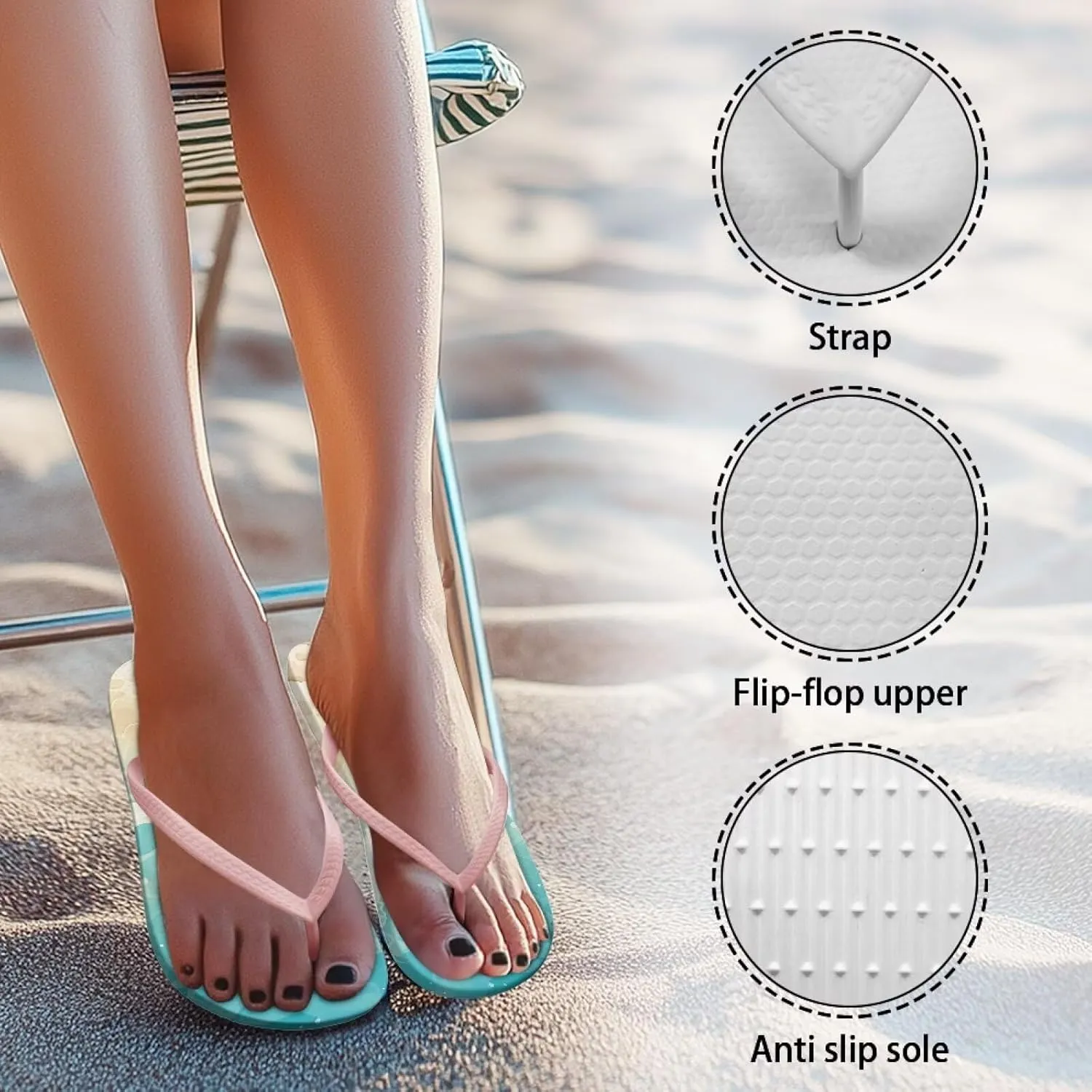 Flip Flops for Women Comfortable Summer Beach Walking Thong Cushion Sandals Slip On Indoor Shower Outdoor