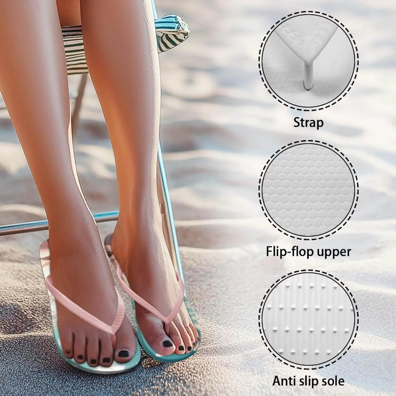 Flip Flops for Women Slip on Walking Thong Sandals Arch Support Beach Pool Slide Slippers